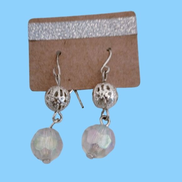 Silver Filigree Earrings Hook Drop Dangle USA - Picture 2 of 4